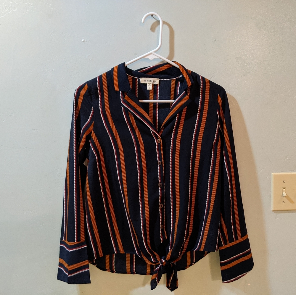 Monteau Knotted Striped Long Sleeve Shirt